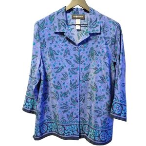 Sag Harbor Paisley Tunic Blouse Purple-Blue Womens Size Large
